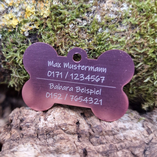 Hunde-Anhänger aus eloxiertem Aluminium mit Kontaktdaten